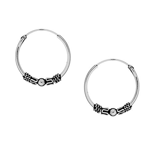 Silverly Aros Indo Bali con Cuentas de 20mm | Pendientes de Aro de Plata de Ley 925 para Mujer | Pendientes Pequeños para Cartílago | Pijamas Hipoalergénicos Bohemios