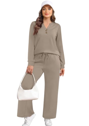 Lounge Sets for Women Two Piece Early Fall Fashion Clothing 2026 Brown XS | Fall Outfits for Women 2026, Airport Travel, Wide Leg Pants, Matching Sets, Loungewear, Teacher Outfit, Winter Clothing - image 3