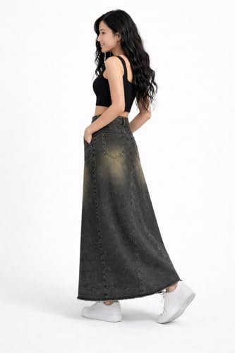 Image of ODDMONKEY Women High Waist Denim Skirt | Skirt for Women | Long Straight Fit Skirt |Long Skirt for Women