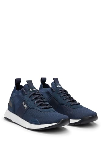 Image of BOSS Mens Titanium Runn TTNM EVO Suede-Trim Trainers in a Sock Style Size