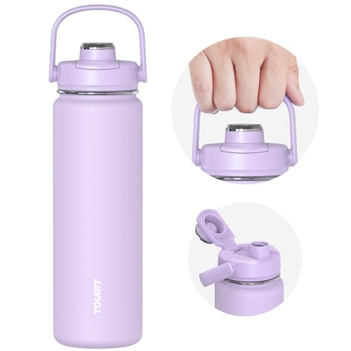 TOURIT 24 oz Insulated Water Bottle Stainless Steel Sports Water Bottles With Top Handle Double-Wall Travel Thermal Water Flask BPA Free Leakproof Water Bottle for Sports and Travel Lilac Purple