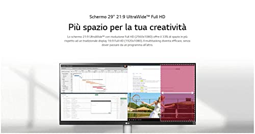 29WQ600 Monitor 29" UltraWide 21:9 LED IPS HDR 10, 2560x1080, 1ms, AMD FreeSync 100Hz, Audio Stereo 14W, HDMI 1.4 (HDCP 2.2),Display Port 1.4, USB-C, Flicker Safe, Bianco - Monitor - Immagine 6
