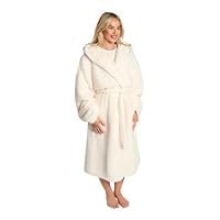 OHS Dressing Gown Womens Teddy Fleece, Ultra Soft Warm Hooded Dressing Gown with Pockets Oversized Bath Robe for All Seasons Loungewear & Sleepwear, Cream - One Size