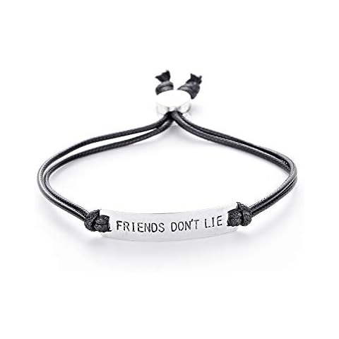 Dckazz Friends don't Lie Bracelet Handstamped Letter Bar Bangle Chain for Women Eleven Jewelry Cover