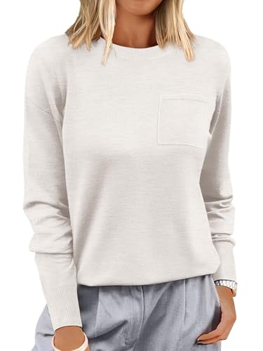 ANRABESS Oversized Sweaters for Women Casual Crewneck Knit Lightweight Chest Pocket Pullover Top 2025 Fall Travel Outfits