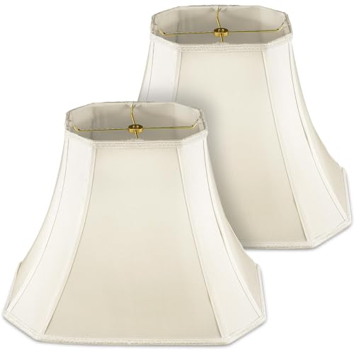 Image of Glooglitter Set of 2 Bell Lamp Shade 5 x 6.5 Top 8 x 12 Bottom 10 High (Spider) Rectangle Cut Square Replacement Vintage Silk Lampshade for Table Floor Living Room Bedroom (White)