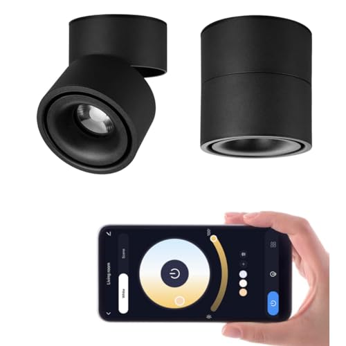 Image of LED 3CCT Dimmable Ceiling Spotlight Indoor 360Adjustable -Tuya Smart Life Surface Mounted 12W COB Directional Art Lighting-Hard Wired Ceiling Downlight for Mural Display Home Shop (Black)