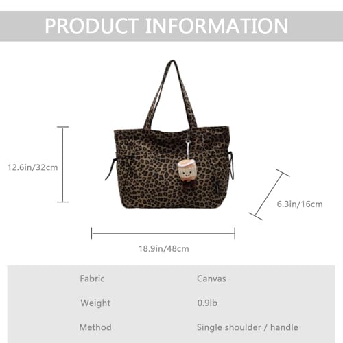 Bolso tote grande de lienzo con estampado de leopardo para mujer miniatura 4