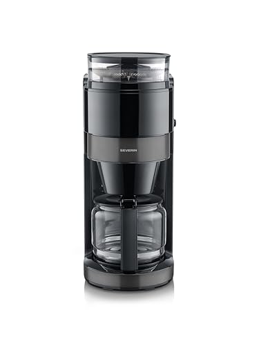 Severin KA 4830 Machine à Café avec Broyeur Intégré, Verseuse en Verre 1,25L, 10 Tasses, Écran Tactile LED, Inox Brossé et Noir