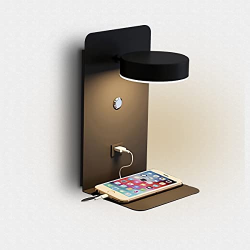 Lámpara LED de pared interior con interruptor, puerto de carga USB, lámpara de lectura Ajustables 12 W, Lámpara De Cabecera Dormitorio, para Salón hotel dormitorio, Regulable 3000-6000K,B Cover