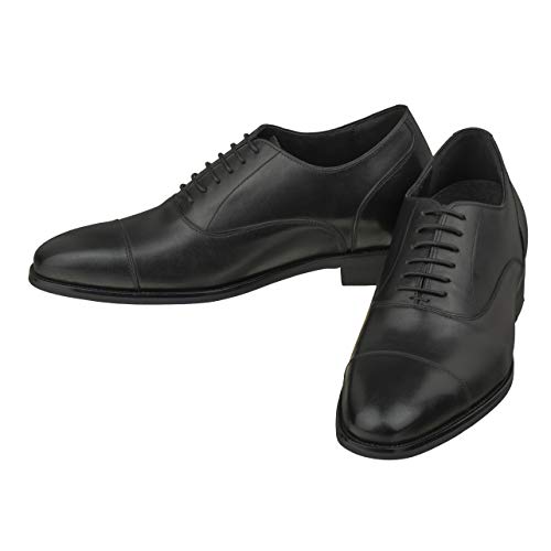 CALTO Men's Invisible Height Increasing Elevator Shoes - Black Premium Leather Lace-up Super Lightweight Formal Oxfords - 3 Inches Taller - S3032 - Size 7 D(M) US4
