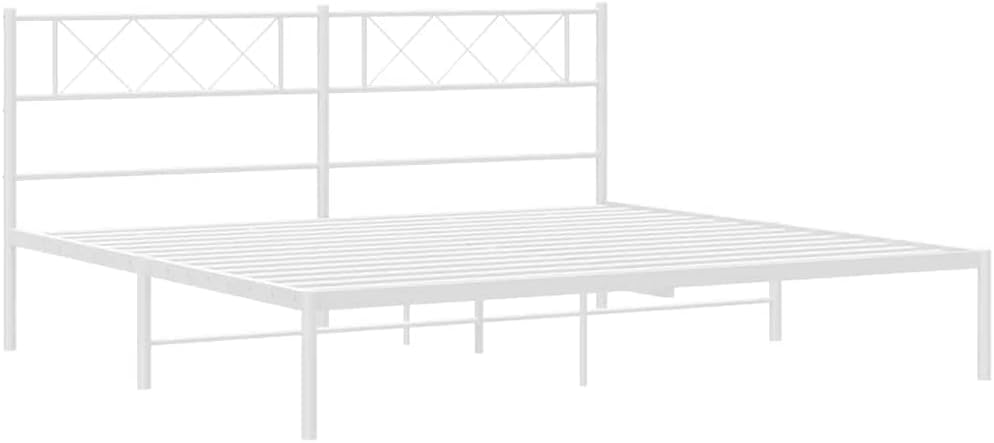 Metal Bed Frame White Powder-Coated Steel Sturdy Platform Foundation with slatted Mattress Support 72 x 83.9 in Easy-Assembly Modern Minimalist Bedroom Furniture for Stable Durable use