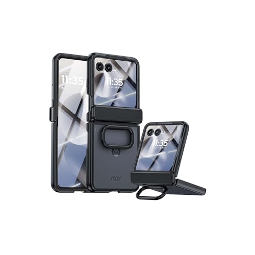 Summitxc �X�}�z�P�[�X moto razr 70 Ultra �p�̃P�[�X �J�o�[ PC+�����K���X �X�^���h�@�\ �����O�t�� �n�[�h�J�o�[ �w�ʃJ�o�[ �t�B������� ���b�L ����[am-nx2466][�u���b�N]