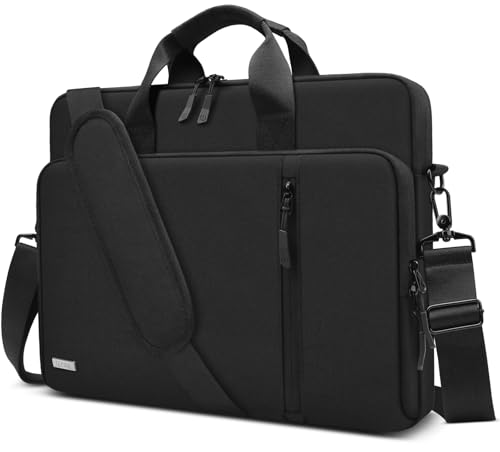 TECOOL 15,6 16 Zoll Laptoptasche, 360° Schutz Laptop Schultertasche Umhängetasche für 15-15,6'' Lenovo Acer ASUS Dell HP Notebook Wasserdicht Aktentasche, 16 Zoll MacBook Pro, Vivobook 16, Schwarz