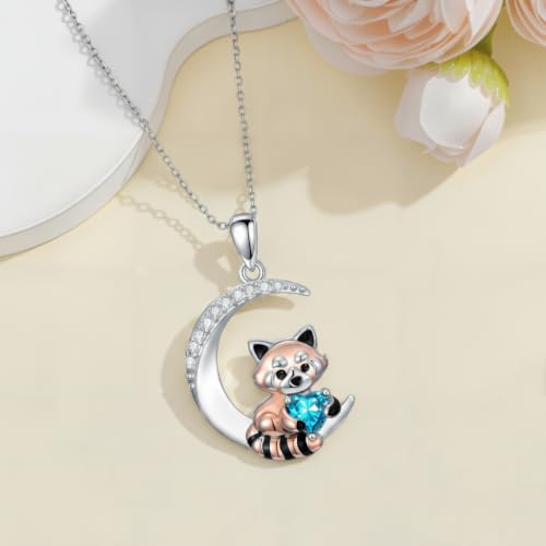Image of PROESS Animal Birthstone Necklace 925 Sterling Silver Otter /Axolotl /Hippo /Elephant /Dachshund /Monkey /Red Panda Pendant Necklace Animal Birthstone Jewelry Gifts for Women