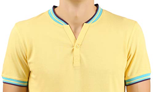 Image of Zebu Men's Half Sleeve Cotton Henley Neck Tshirt with bio wash (Pack of 1). Yellow