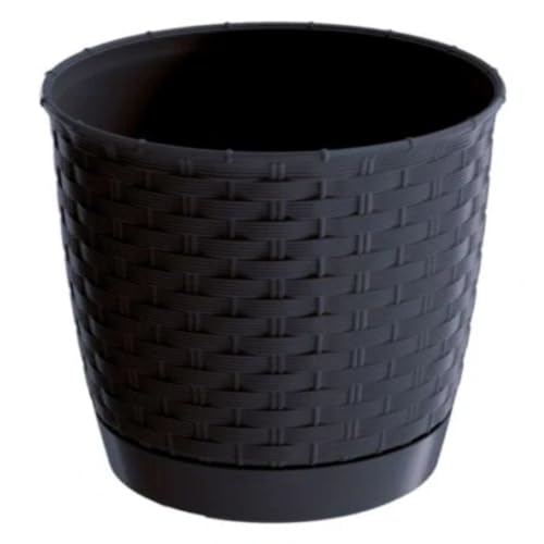 Generisch Blumenkasten Übertopf Blumentopf aus Kunststoff, Blumenkübel, Blumenschale, Pflanzkübel, für Garten, Balkon, In-Outdoor Rattan Optik Rund Eckig Anthrazit Farben (∅ 30 cm)