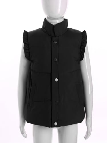 Kids Girls Ruffle Puffer Vest Sleeveless Button Down Waistcoat Vest Padded Gilet Outerwear3