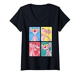 Womens Pink Panther Colorful Portrait Pose Panels V-Neck T-Shirt