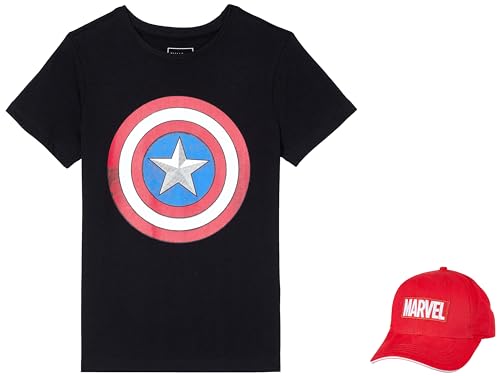 Image of Amazon Brand - Symbol Boy's Original Marvel /Captain America /Avengers 100% Soft & Pure Cotton Short Sleeve T-Shirts & Cap Combo Packs
