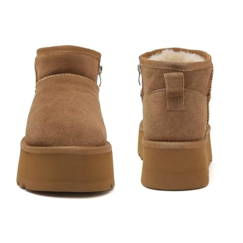 Haifago Suede Platform Mini Snow Boots for Women, Fur Lined Zip up Ankle Winter Booties, Womens Classic Short Boot, Botas Plataforma Para Mujer3