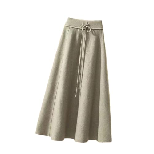 Women High Waist Pleated A Line Skirt Elegant Fall Winter Lace Up Bandage Slim Knitted Midi Skirts Khaki One Size