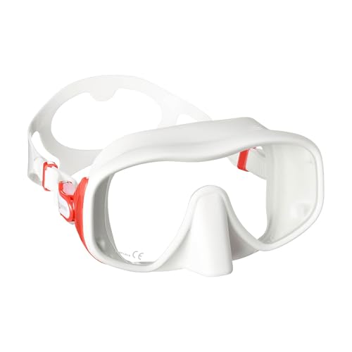 Mares Juno Mask for Diving and Snorkeling - Lightweight Frameless Single Lens Mask with Wide Field of Vision, White/Red