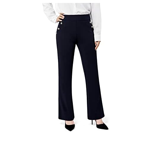 Jenna Rose Women's Scuba Crepe High Waistband Functional Pockets Flare Pant (as1, Numeric, Numeric_12, Regular, Regular, Dark Navy)