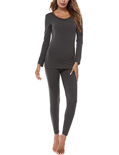 FINWANLO Womens Thermal Underwear Set Ultra Soft Top and Bottom Winer Warm Long Johns Dark Grey L