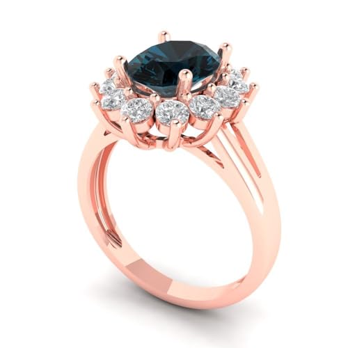 Clara Pucci 2.36ct Oval Cut Solitaire accent Halo Natural London Blue gemstone Designer Anniversary Bridal Engagement Ring 14k Rose Gold - Image 3