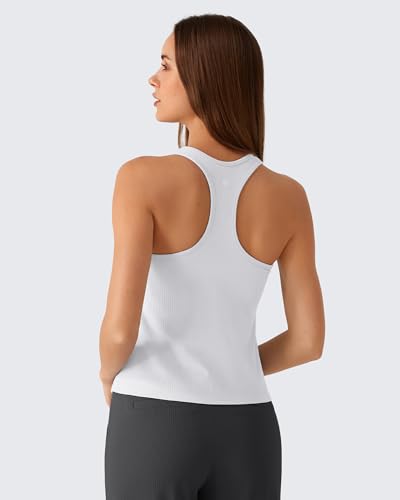 Image of G4Free Ribbed Removable Built in Bra Workout Tank Tops Woman Racerback Square Neck Yoga Top Lightweight Athletic Tanks