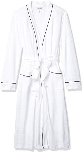 Amazon Essentials Women's Lightweight Waffle Full-Length Robe, White, Large