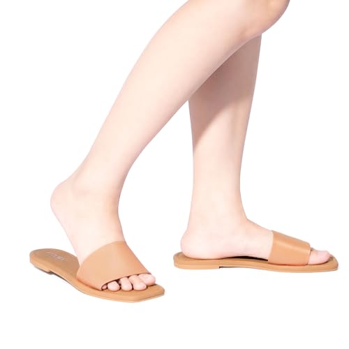 Image of FITORY Women's Slide Sandals Fashion Square Open Toe with Cushioned Footbed Slippers for Beach Size