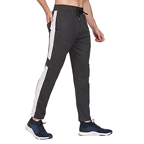 Image of MARK LOUIIS Track Pants for Men: Regular Fit Cotton Blend Lower with 2 Side Zipper Pockets, Back Pocket - Your Go-to for Running, Gym, and Comfortable Style.