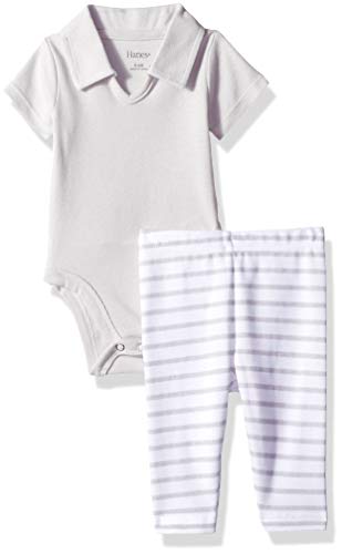 Hanes Ultimate Baby Flexy 2 Piece Set (Pant with Short Sleeve Polo Bodysuit), Grey Stripe, 0-6 Months