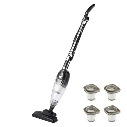 Amazon Basics Aspirateur Balai 2-en-1 avec Fil + Filtres HEPA de Rechange (Pack de 4) - Ultra Léger, Moteur ECO, Filtres Lavables