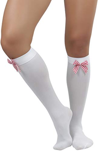Image of ToBeInStyle Women's Opaque Knee High Nylon Fashion Socks Solid & w /Front Satin Bow