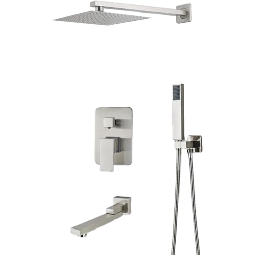 Ensemble de douche de pluie robinets de salle de bain en nickel brossé pour rénovation durable