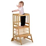 COSYLAND Torre de Aprendizaje Montessori de Niños - Torre de Aprendizaje para Bebés de 1 a 6 Años - 3 Niveles de Altura Regulable - Natural Clásico