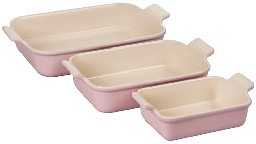 Le Creuset Stoneware Set Of 3 Heritage Rectangular Dishes, Chiffo...