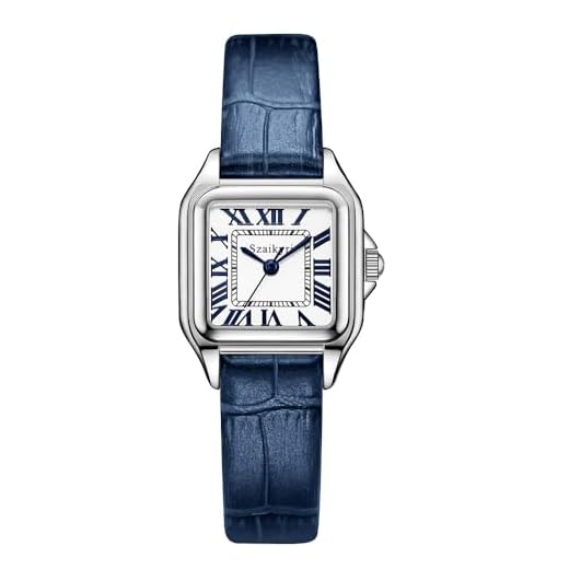 Szaikyri Reloj Cúbico Clasico para Mujeres con Números Romanos Reloj de Moda Mujer Reloj Cuadrado Mujer (Blue-Silver)