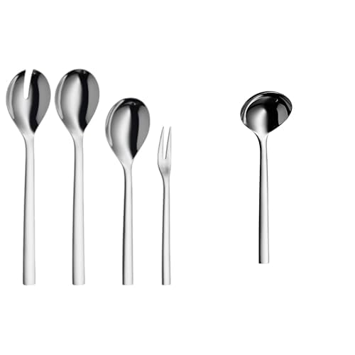WMF Nuova Servierteile, Set4-teilig, Serviergabel, Servierlöffel und Salatbesteck 30 cm, Cromargan Edelstahl Rostfrei 18/10 & Nuova Saucenlöffel 18 cm, Soßenkelle, Suppenkelle spülmaschinengeeignet