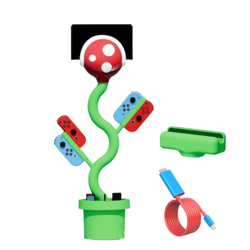 Nin-tendo Switch Docking Station 4K 30Hz with PD Fast Charging, Cute Carnivorous Plant Design Dock Stand Organizer, Charger Holder with HDMI Cable & Storage for 8 Game Cases