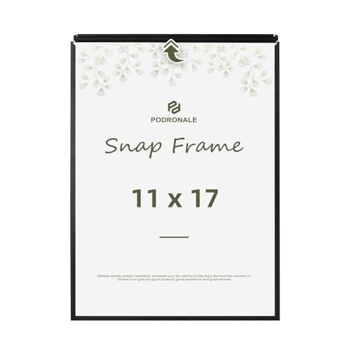 Podronale 11x17 Snap Frame Black Poster Front-loading Metal Click, Coating Aluminum Profile