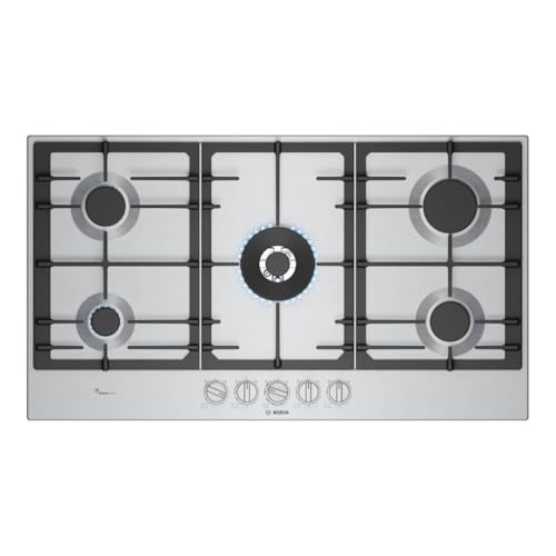 Bosch PCR9A5I90 Series 6, Plaque à gaz, FlameSelect, Poignées magnétiques amovibles, WOK, Grilles en fonte, Acier, 90 cm