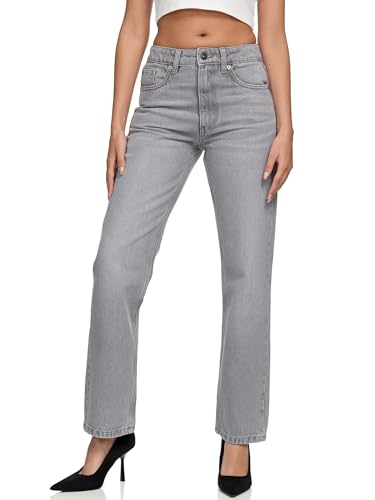 REPUBLIX Damen Mid Waist Loose-fit Denim Jeans Basic RJ-1002 Grau 36