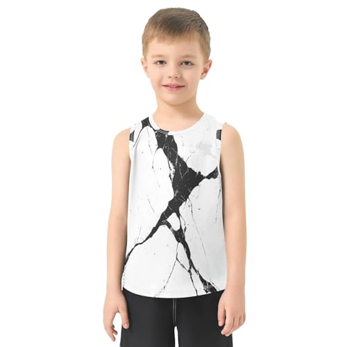 Boys Tank Top Shirts Black White Marble Sleeveless T-Shirts Crew Neck for Kids Clothing Children2