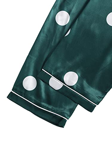 Lyaner Women's Pajamas Set 7Pcs Silk Satin Sleepwear Loungewear Cami Shirt Pj Set Polka Dots Green Large #TOP3
