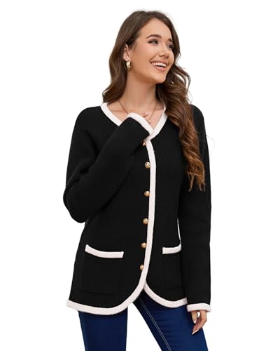 Image of Women's Knit Cardigan Sweaters Casual Long Sleeve Open Front Button Down Coat Trendy Winter Outerwear with Pockets,Loose Fit