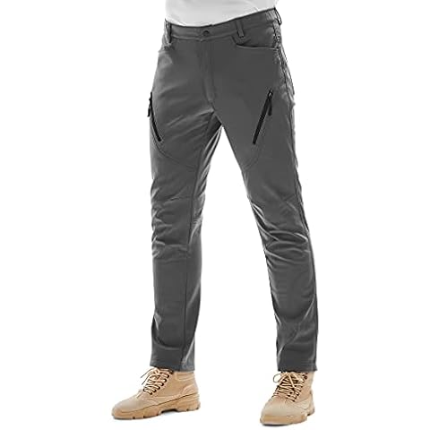 KUTOOK Walking Trousers for Men Hiking Cargo Work Combat Thermal Fleece Pants Mens Waterproof Multi Pockets Cycling Casual Tactical Ski Military Softshell Outdoor Grey Mountain Bike M Cover